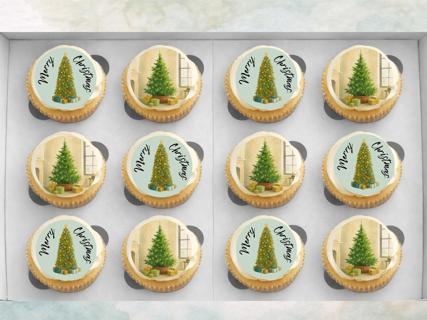 Christmas Tree Edible Cupcake Toppers – 2" Wafer Paper, Card, or Icing Sheet