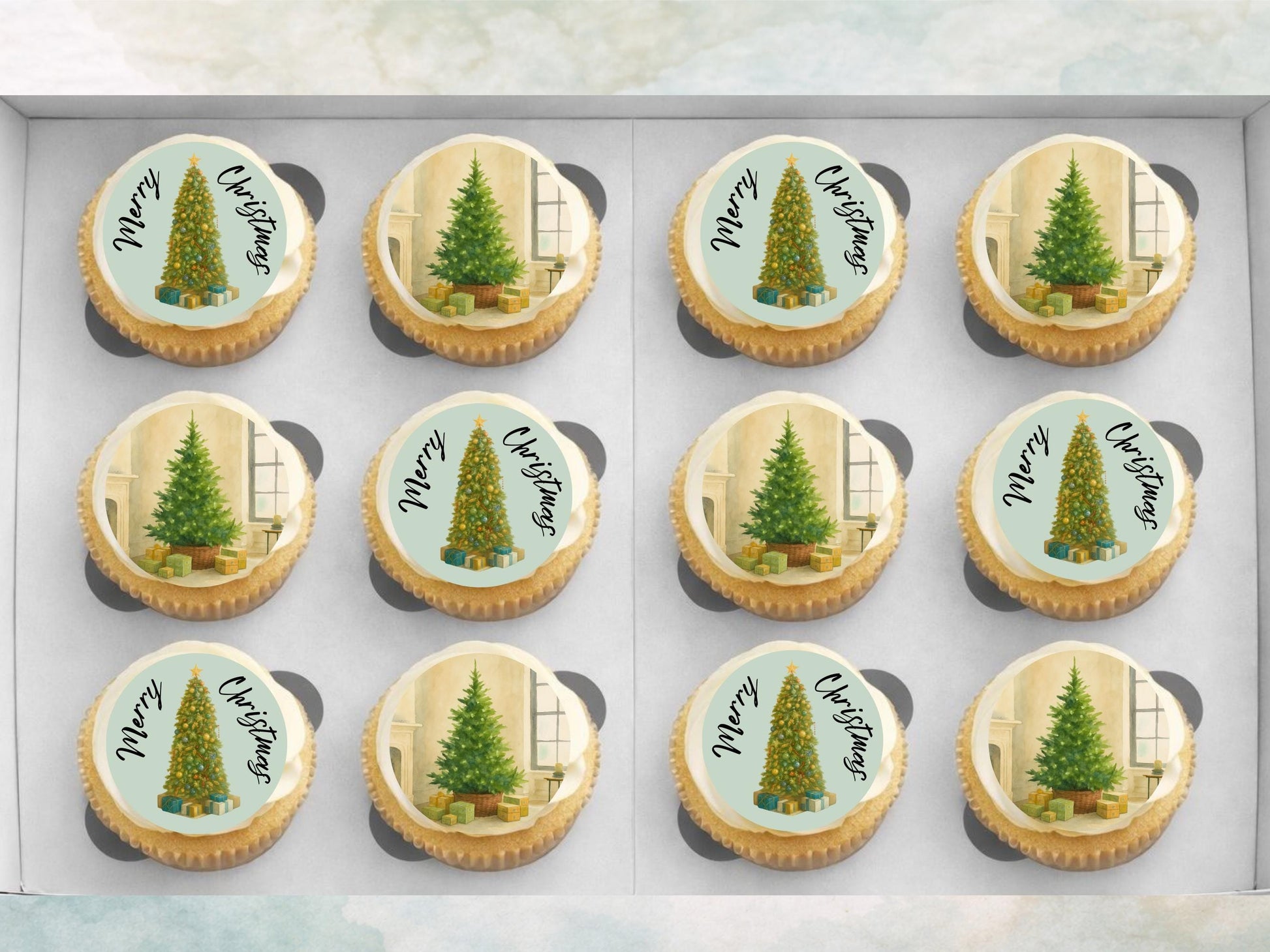 Christmas Tree Edible Cupcake Toppers – 2" Wafer Paper, Card, or Icing Sheet