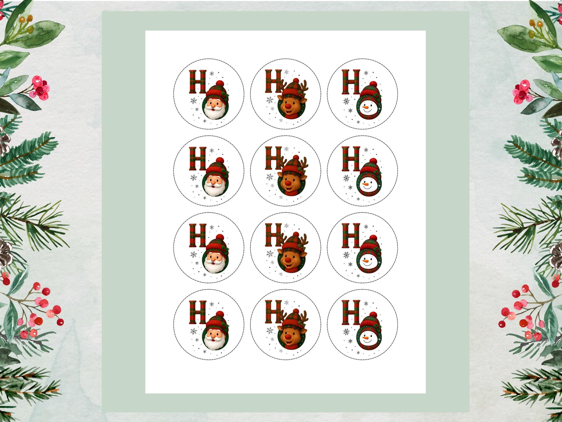 Christmas Edible Cupcake Toppers – Santa, Snowman, Reindeer (2" Pre-Cut)