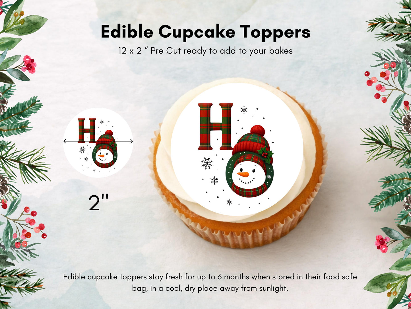 Christmas Edible Cupcake Toppers – Santa, Snowman, Reindeer (2" Pre-Cut)