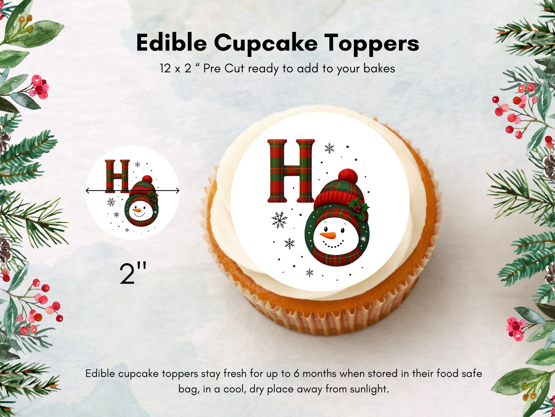 Christmas Edible Cupcake Toppers – Santa, Snowman, Reindeer (2" Pre-Cut)