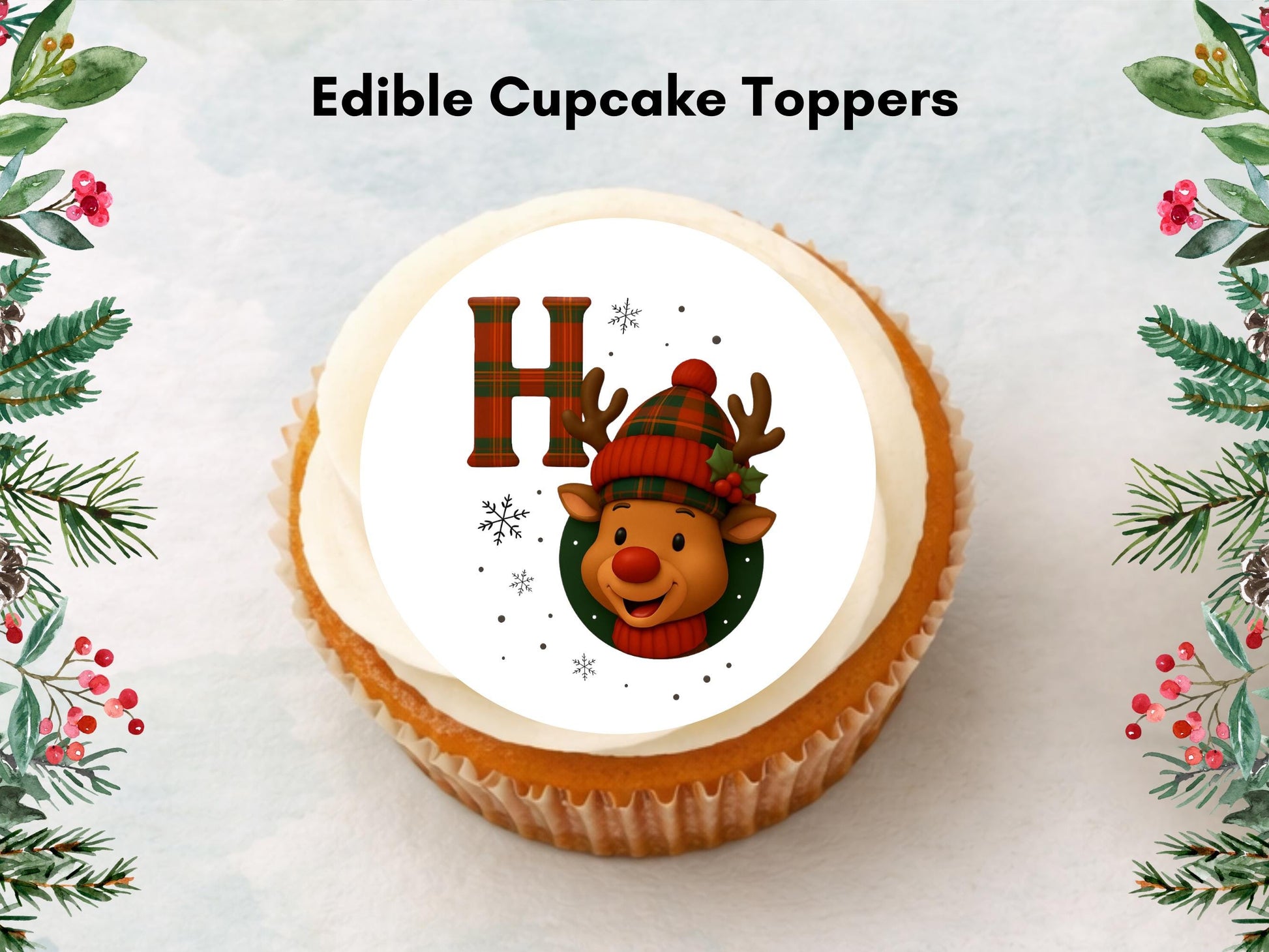 Christmas Edible Cupcake Toppers – Santa, Snowman, Reindeer (2" Pre-Cut)