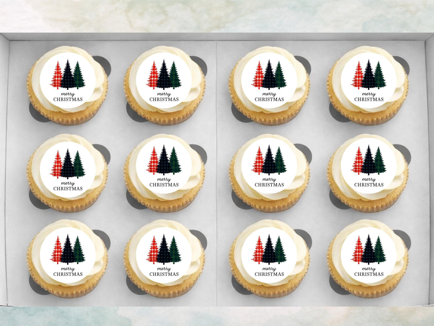 Merry Christmas Edible Cupcake Toppers: 12 x 2" Wafer Paper, Card, or Icing Sheet