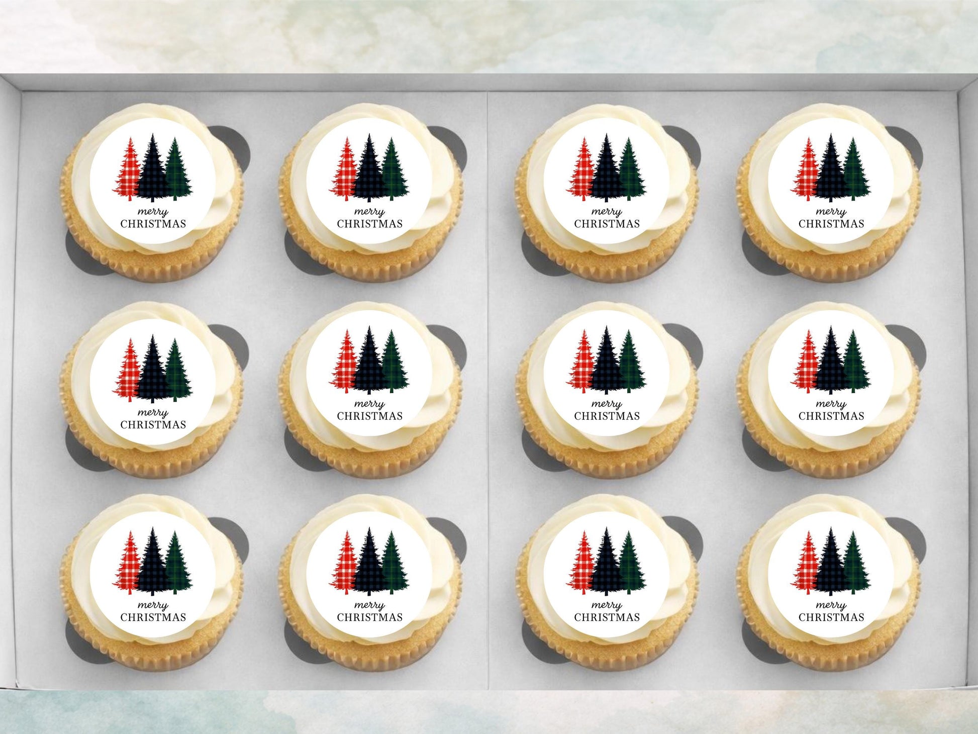 Merry Christmas Edible Cupcake Toppers: 12 x 2" Wafer Paper, Card, or Icing Sheet