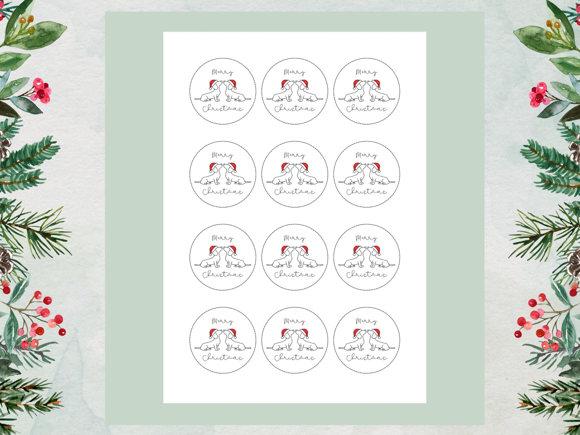Sausage Dog Merry Christmas Edible Cupcake Toppers (2" Wafer)