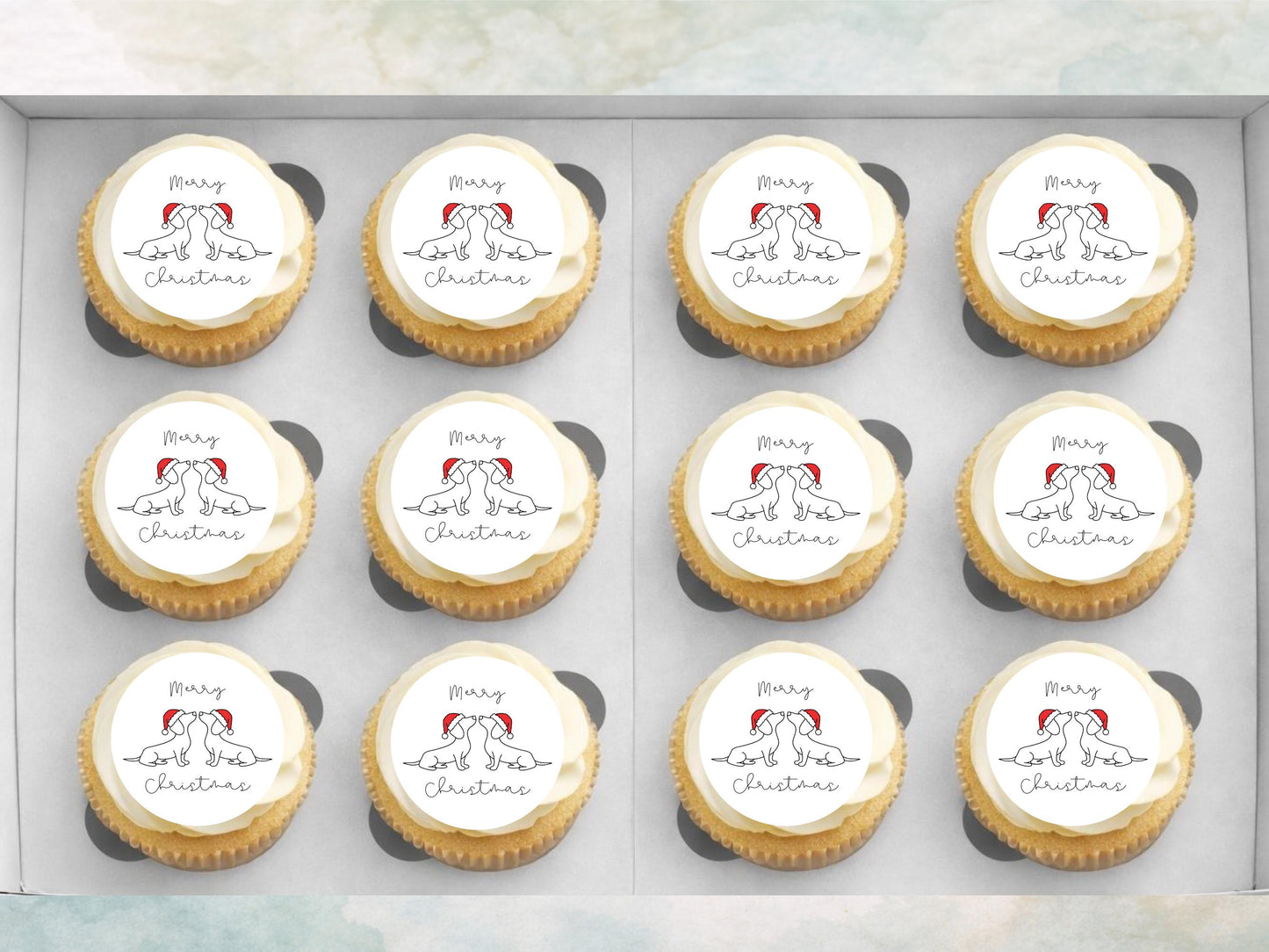 Sausage Dog Merry Christmas Edible Cupcake Toppers (2" Wafer)