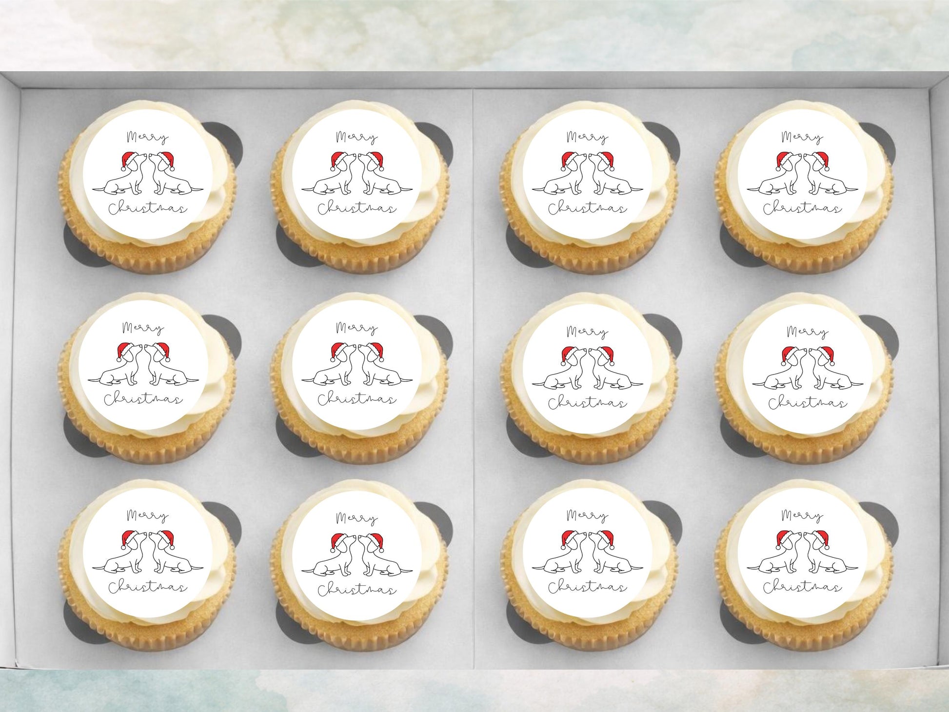 Sausage Dog Merry Christmas Edible Cupcake Toppers (2" Wafer)