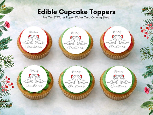 Sausage Dog Merry Christmas Edible Cupcake Toppers (2" Wafer)