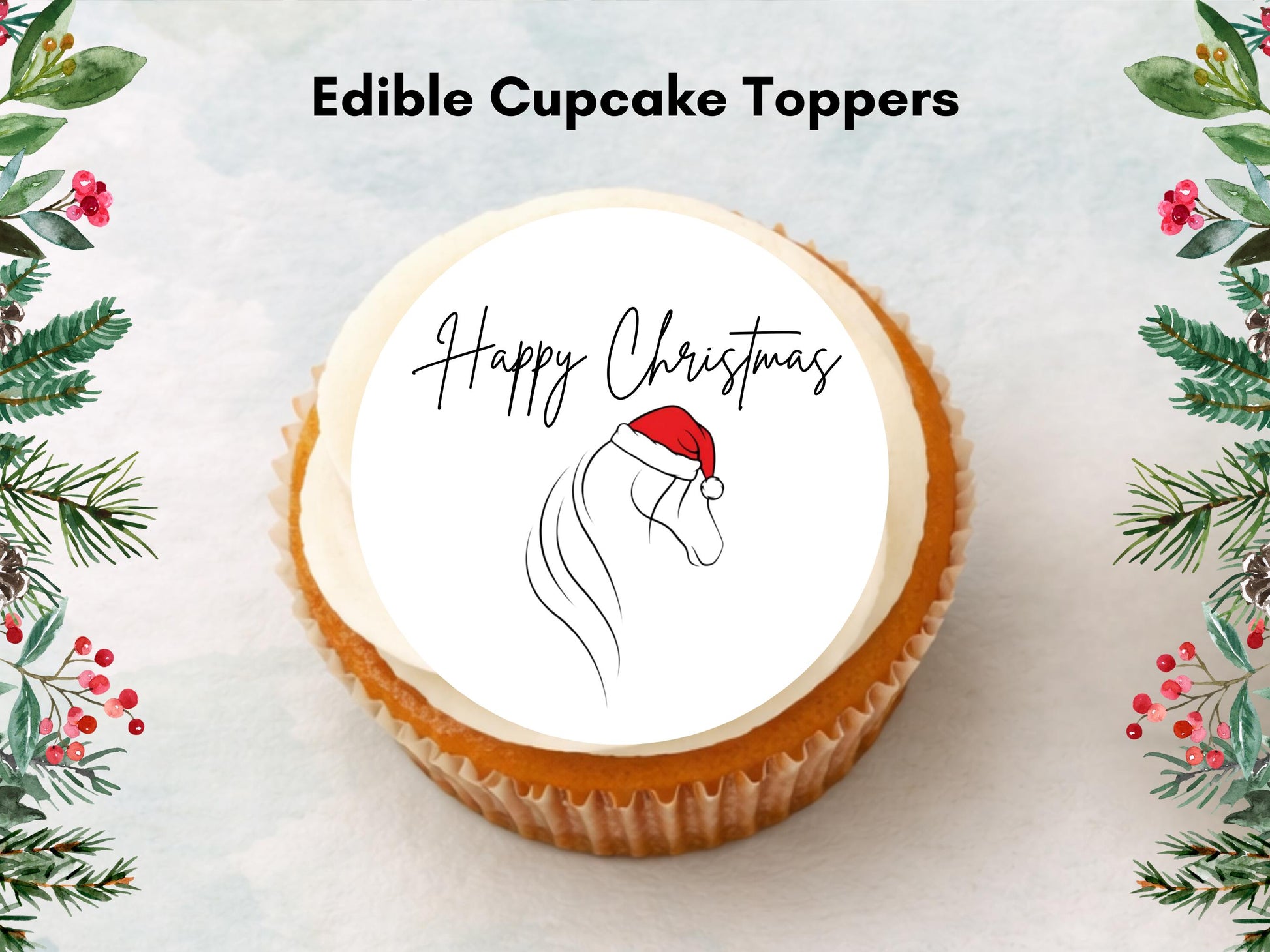 Christmas Horse Edible Cupcake Toppers, 12 x 2" (Wafer Paper, Card, or Icing Sheet)