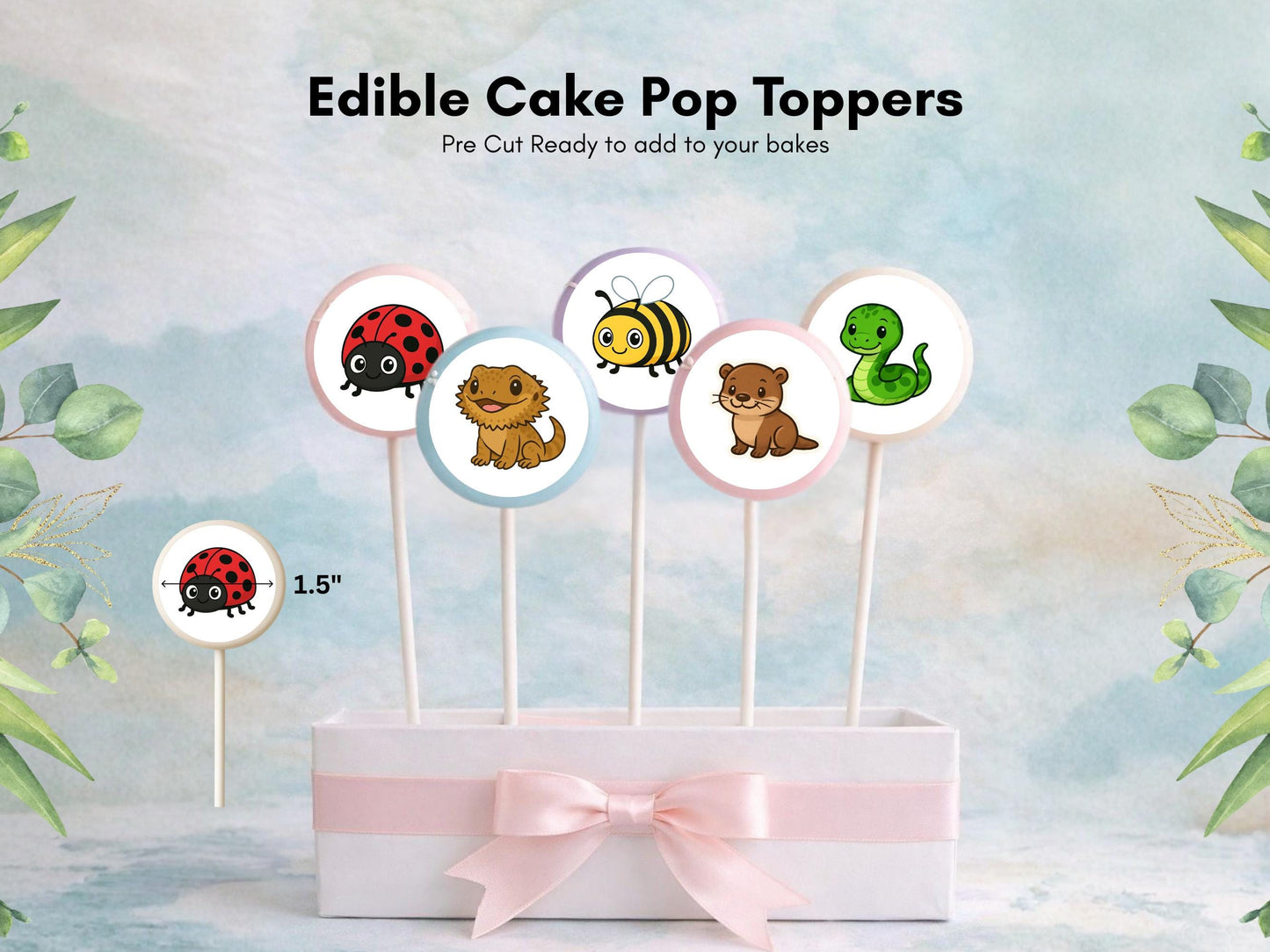 Animal Edible Cake Pop Toppers: 20 x 1.5" Wafer Paper or Wafer Card