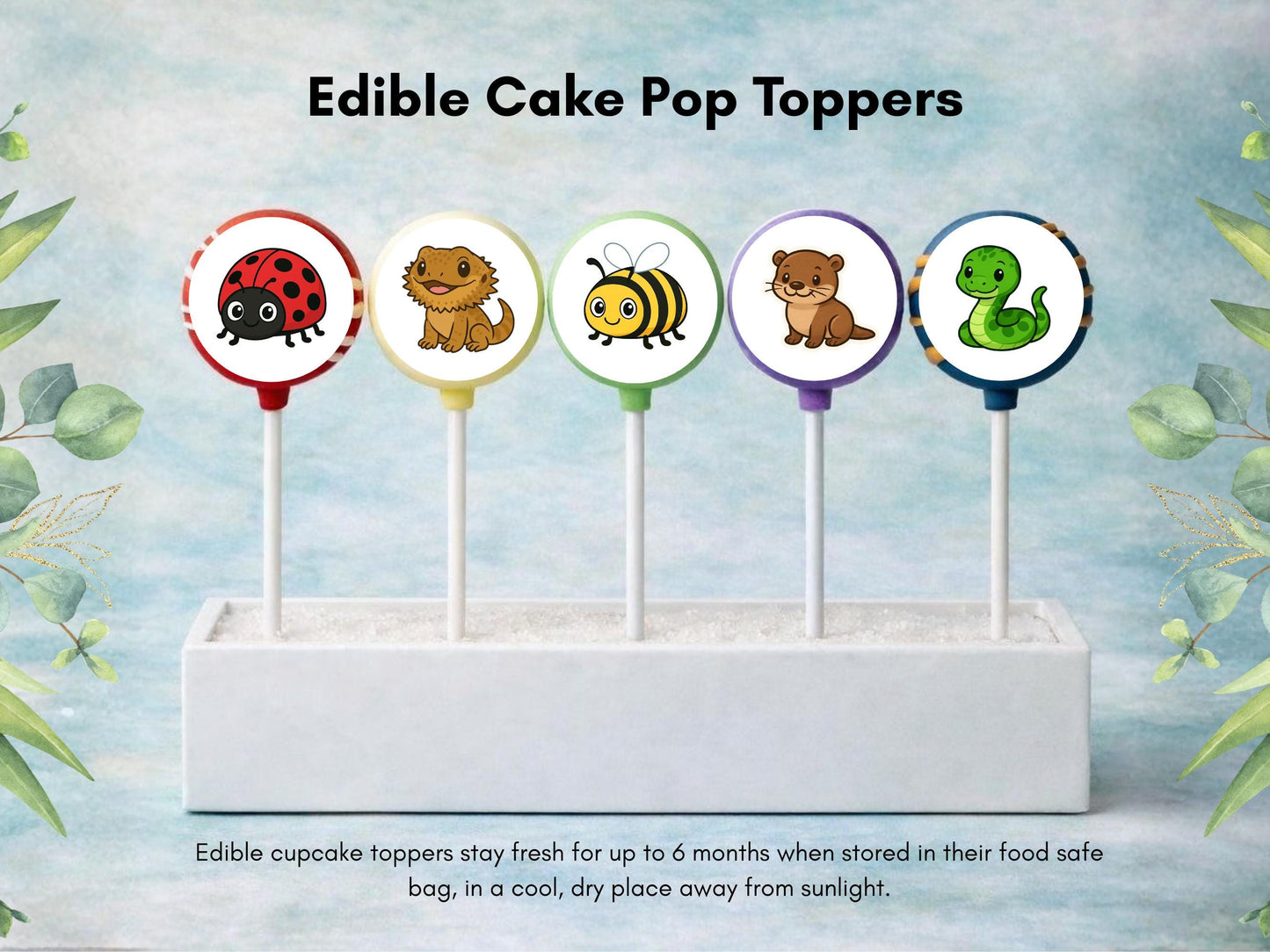 Animal Edible Cake Pop Toppers: 20 x 1.5" Wafer Paper or Wafer Card