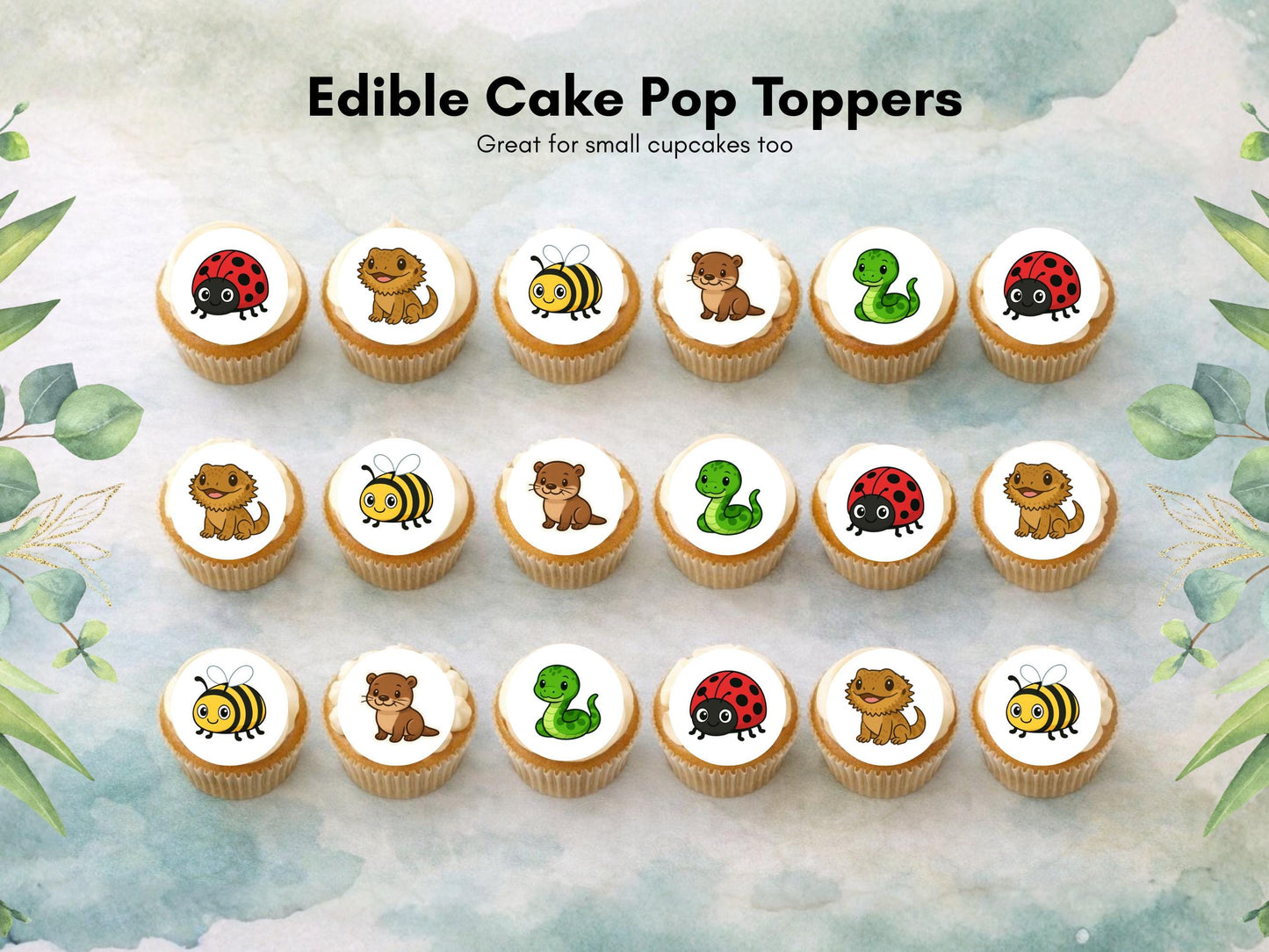 Animal Edible Cake Pop Toppers: 20 x 1.5" Wafer Paper or Wafer Card