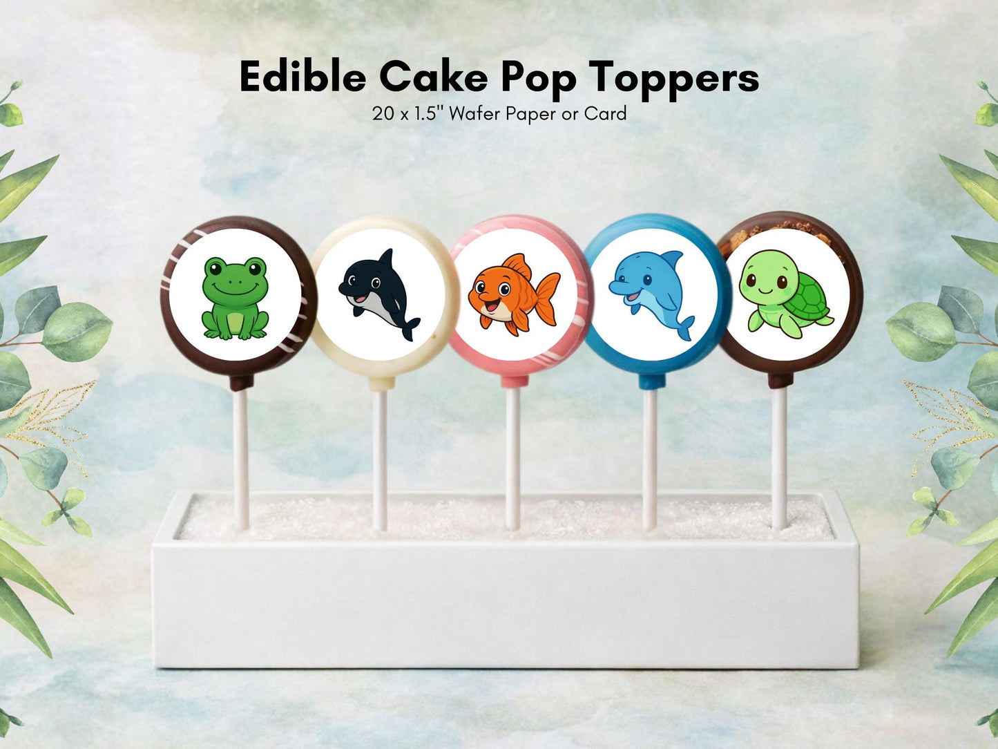 Ocean Animal Edible Cake Pop Toppers: 20 x 1.5" Wafer Paper or Wafer Card