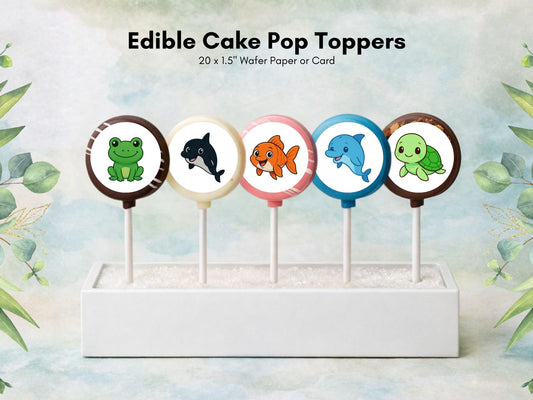 Ocean Animal Edible Cake Pop Toppers: 20 x 1.5" Wafer Paper or Wafer Card