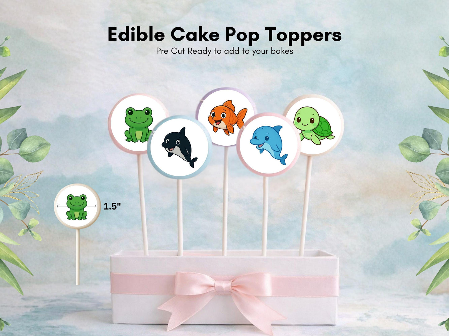 Ocean Animal Edible Cake Pop Toppers: 20 x 1.5" Wafer Paper or Wafer Card