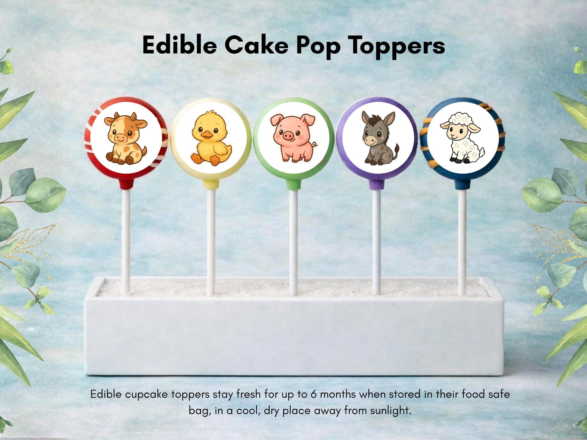 Farm Animal Edible Cake Pop Toppers: 20 x 1.5" Wafer Paper or Wafer Card
