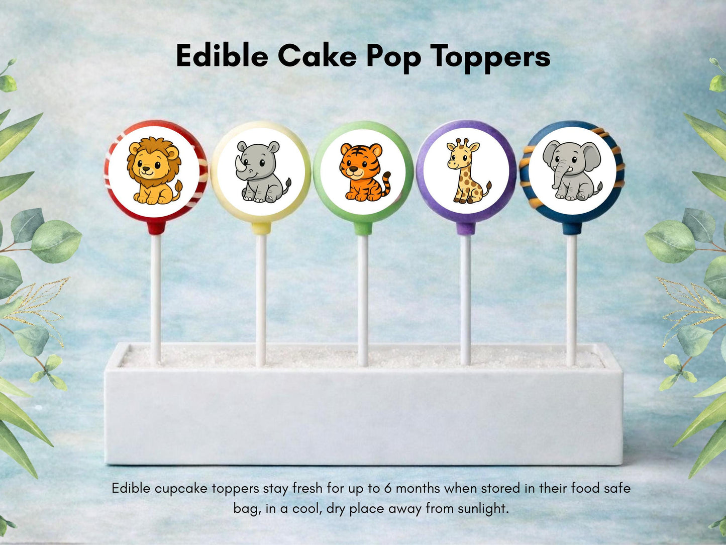 Zoo Animal Edible Cake Pop Toppers: 20 x 1.5" Wafer Paper or Wafer Card