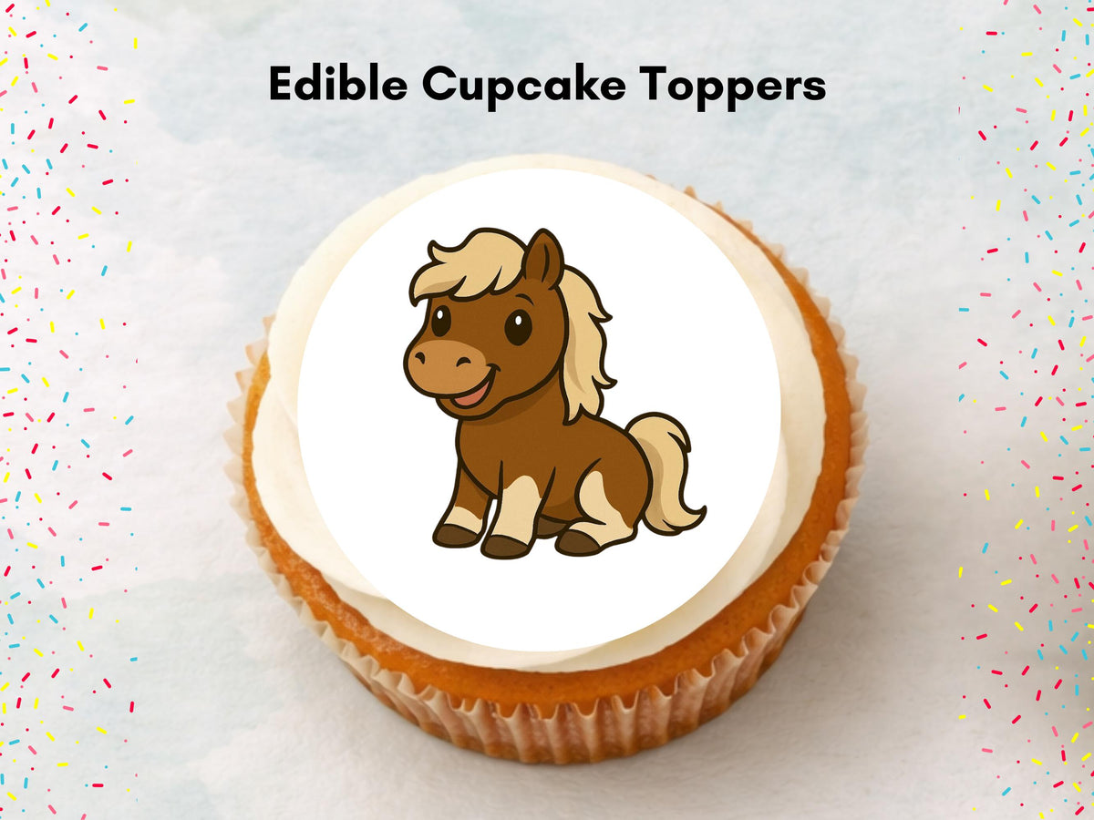 Cute Horse Edible Cupcake Toppers – 12 x 2" Pony Birthday Cake Decorations