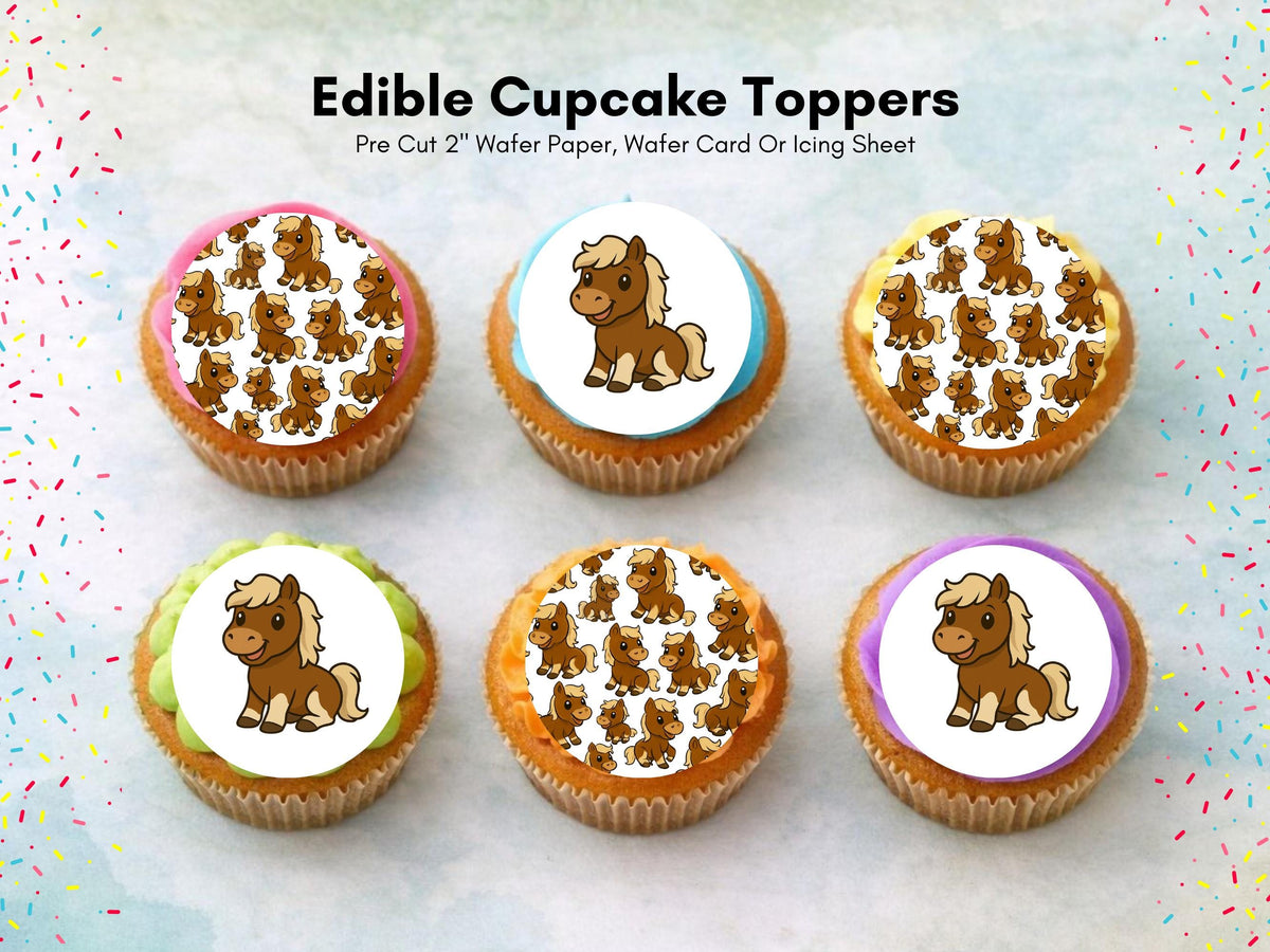 Cute Horse Edible Cupcake Toppers – 12 x 2" Pony Birthday Cake Decorations