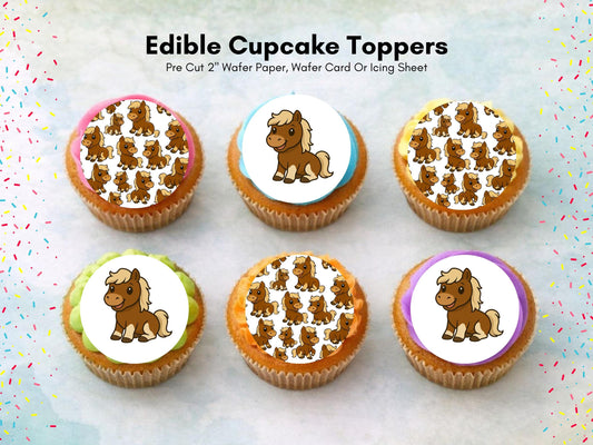 Cute Horse Edible Cupcake Toppers – 12 x 2" Pony Birthday Cake Decorations
