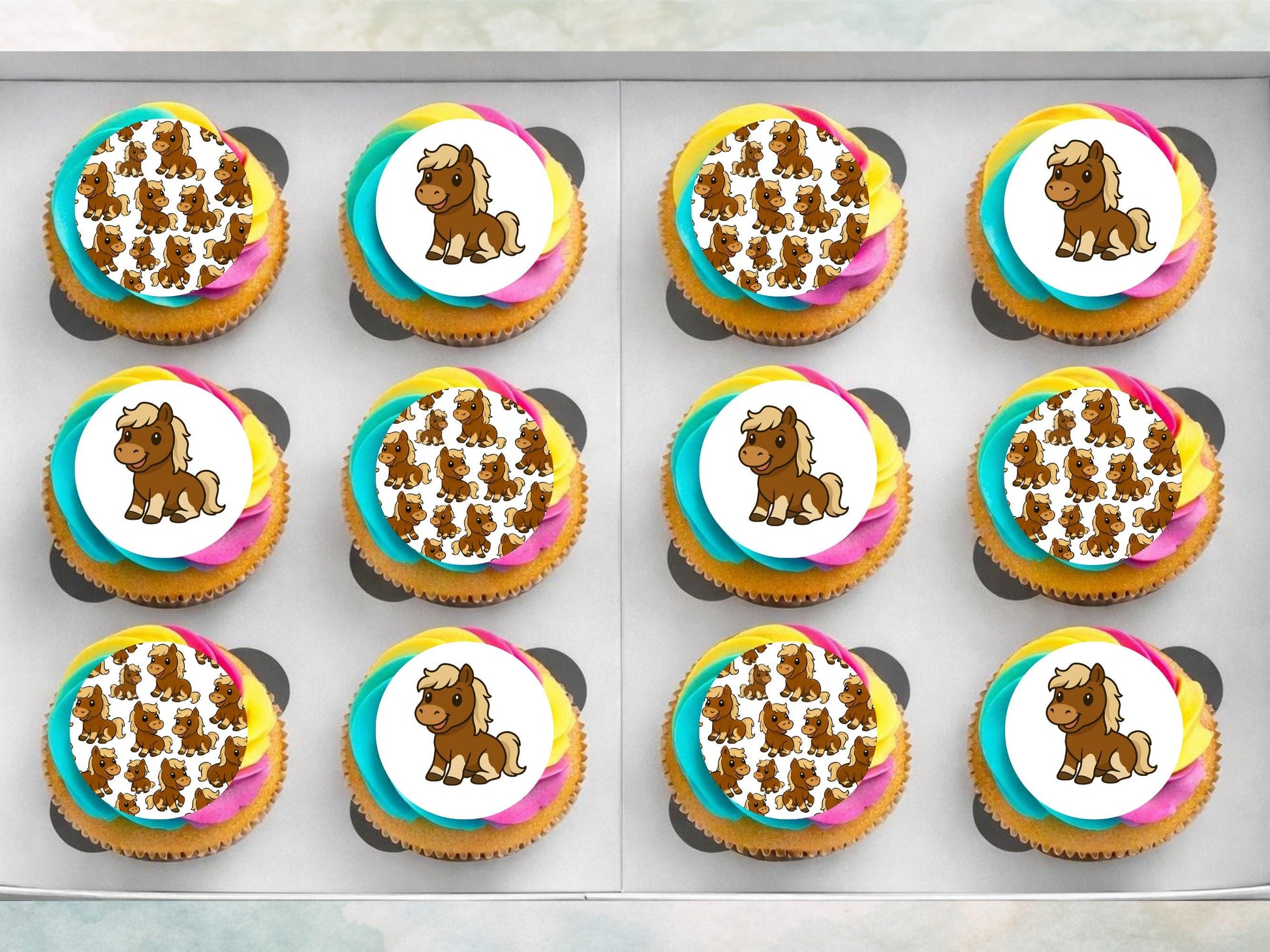 Cute Horse Edible Cupcake Toppers – 12 x 2" Pony Birthday Cake Decorations