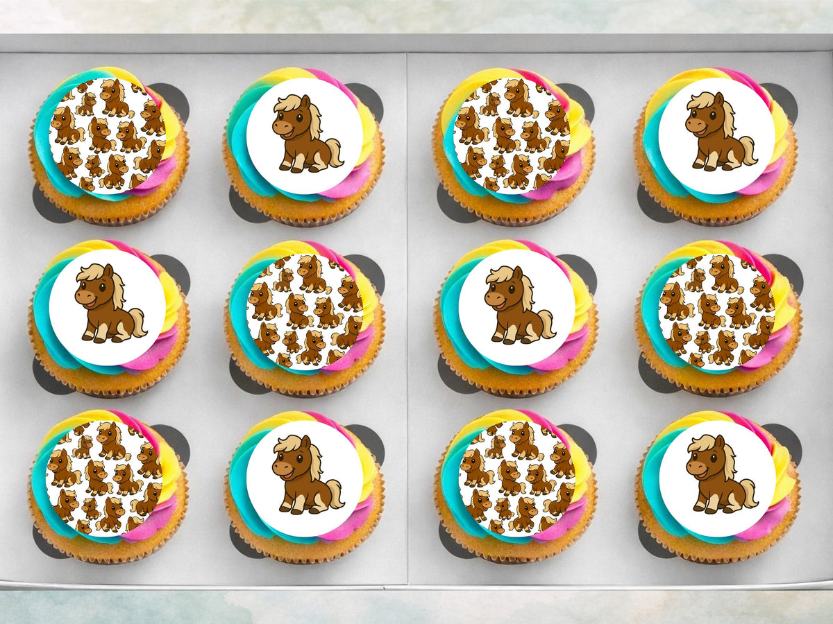 Cute Horse Edible Cupcake Toppers – 12 x 2" Pony Birthday Cake Decorations