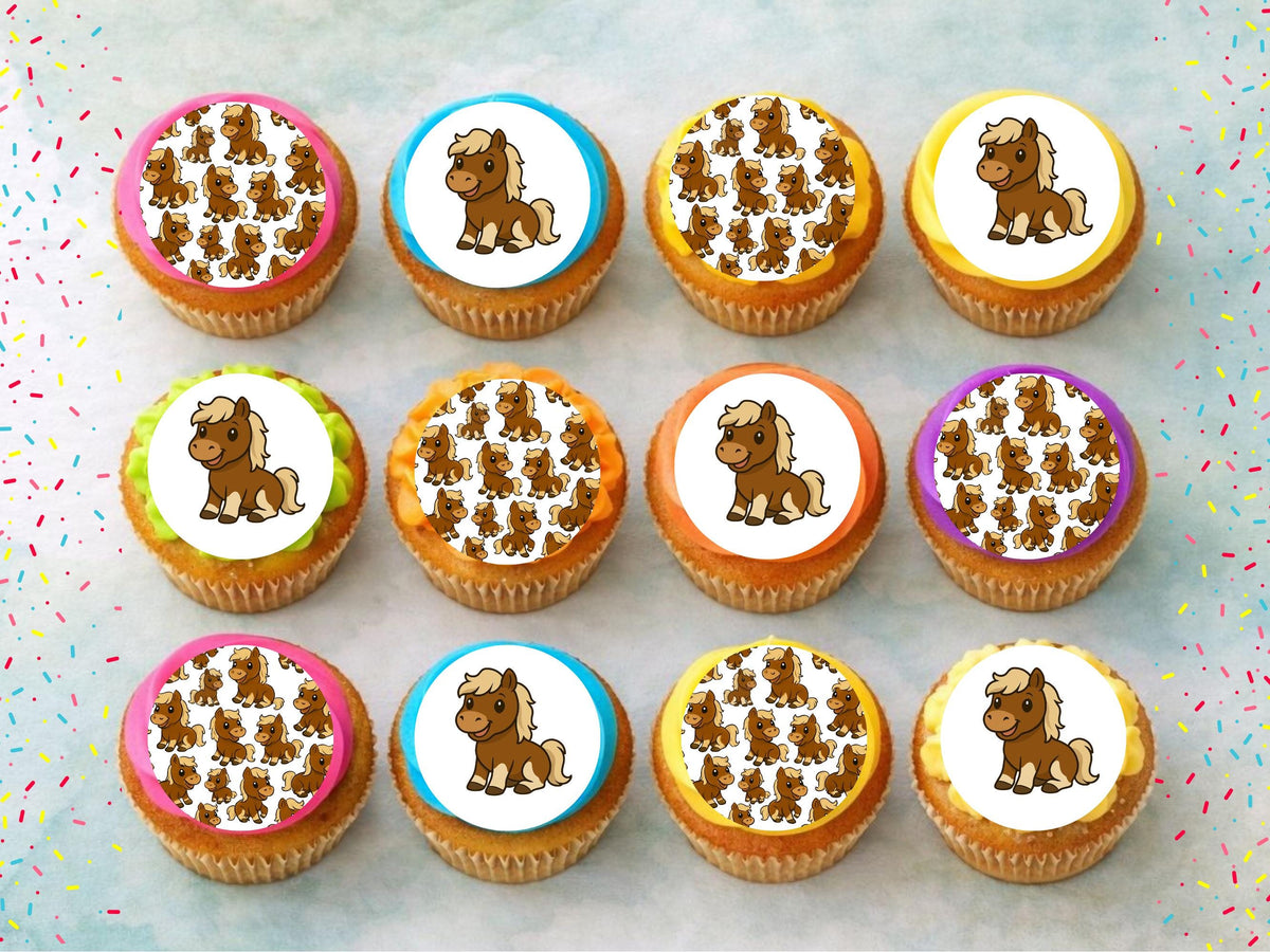 Cute Horse Edible Cupcake Toppers – 12 x 2" Pony Birthday Cake Decorations