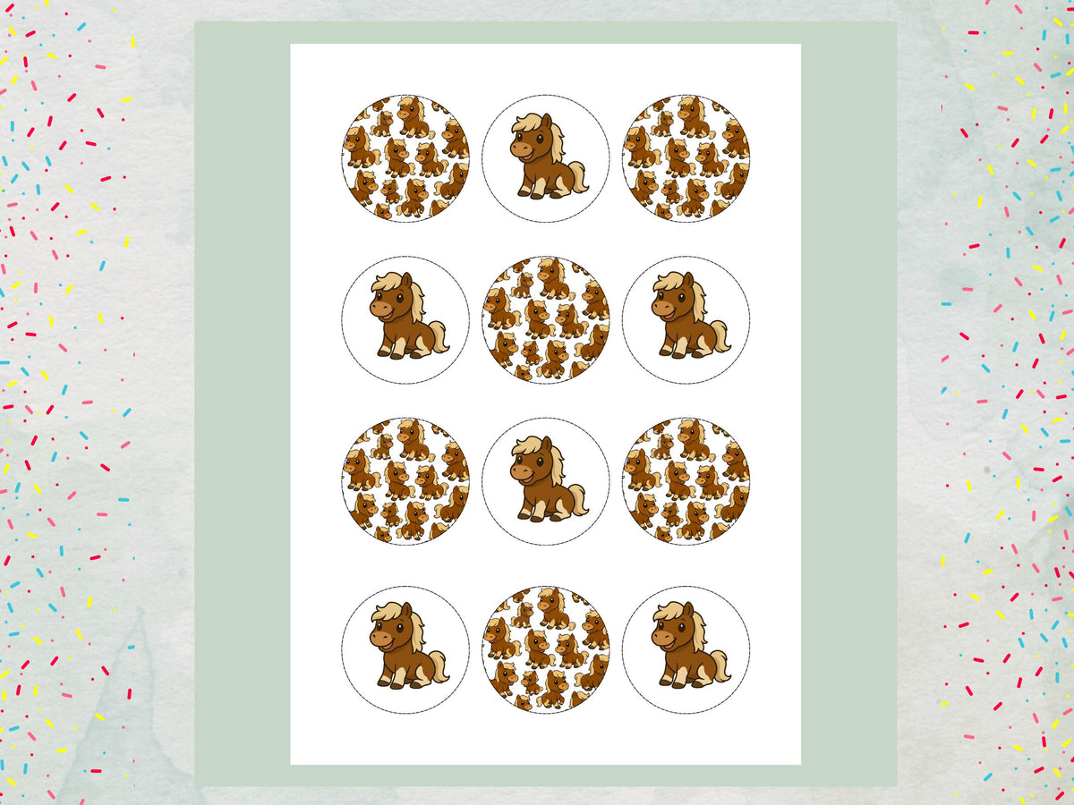 Cute Horse Edible Cupcake Toppers – 12 x 2" Pony Birthday Cake Decorations