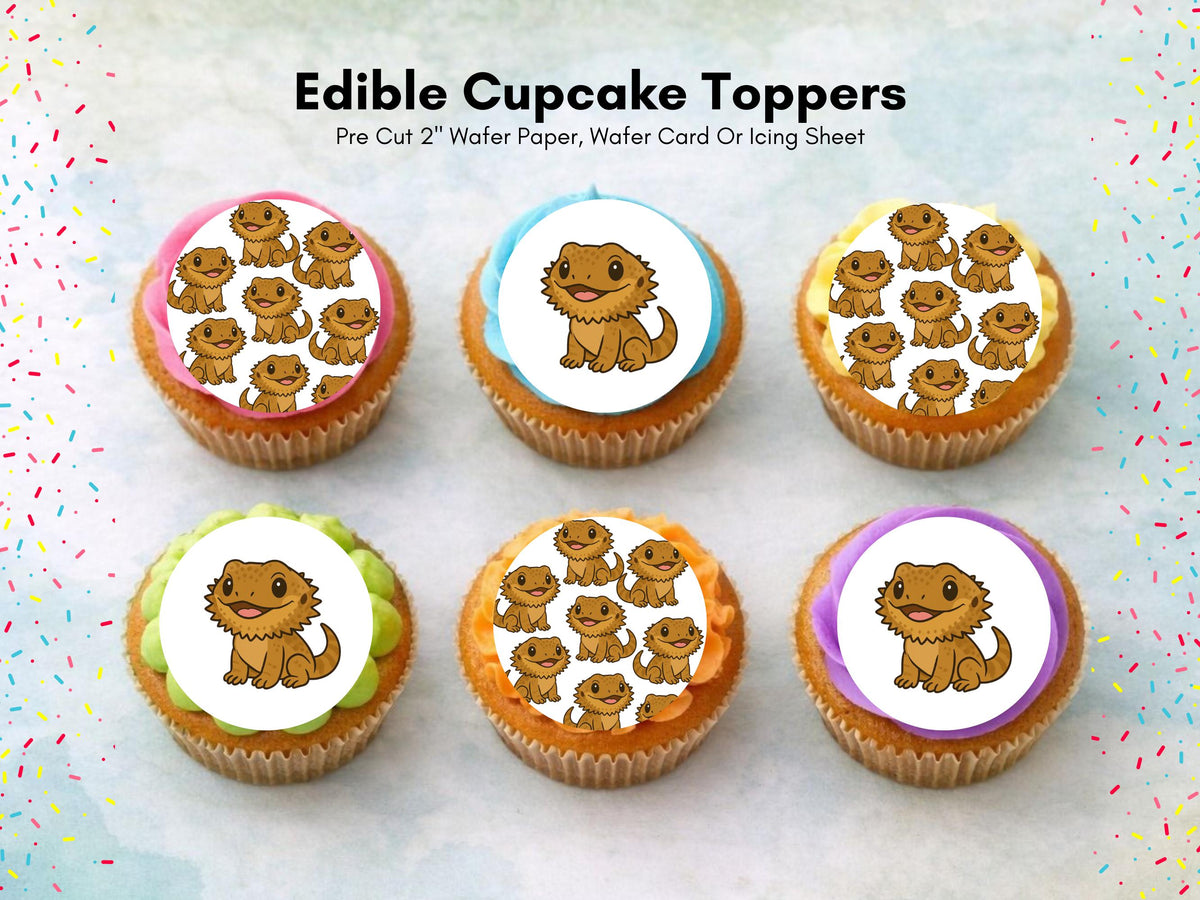 Bearded Dragon Edible Cupcake Toppers 12 x 2"– Lizard Birthday Cake Decoration