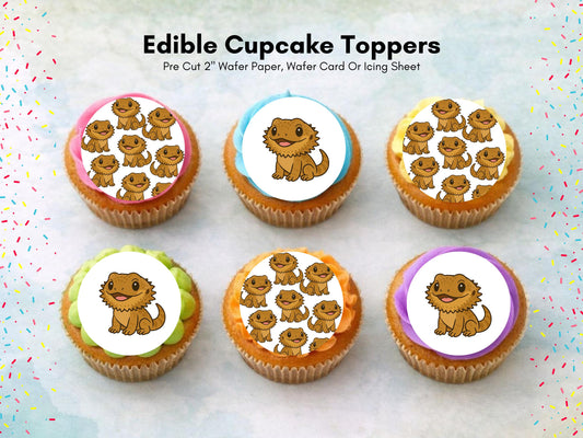 Bearded Dragon Edible Cupcake Toppers 12 x 2"– Lizard Birthday Cake Decoration