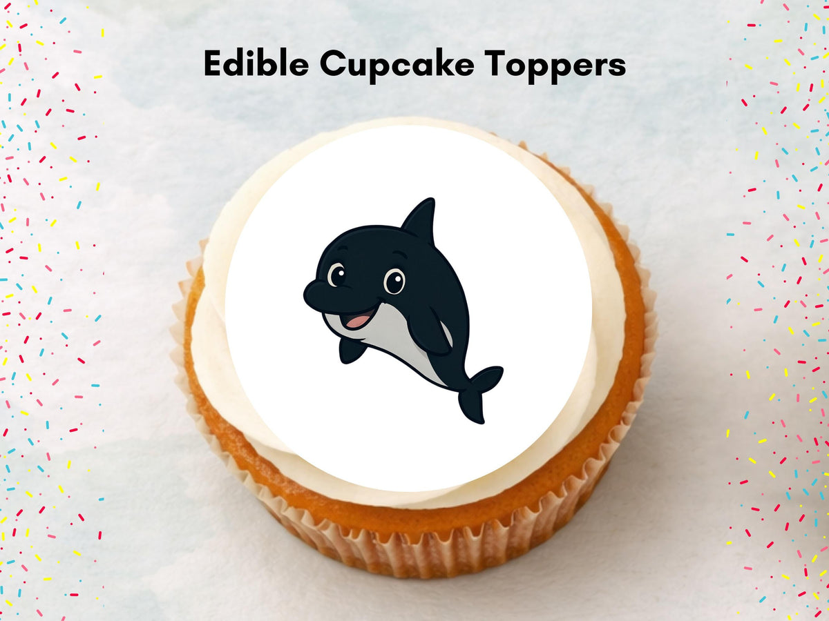 Cute Whale Edible Cupcake Toppers 12 x 2" Precut Wafer Paper, Card or Icing Sheet