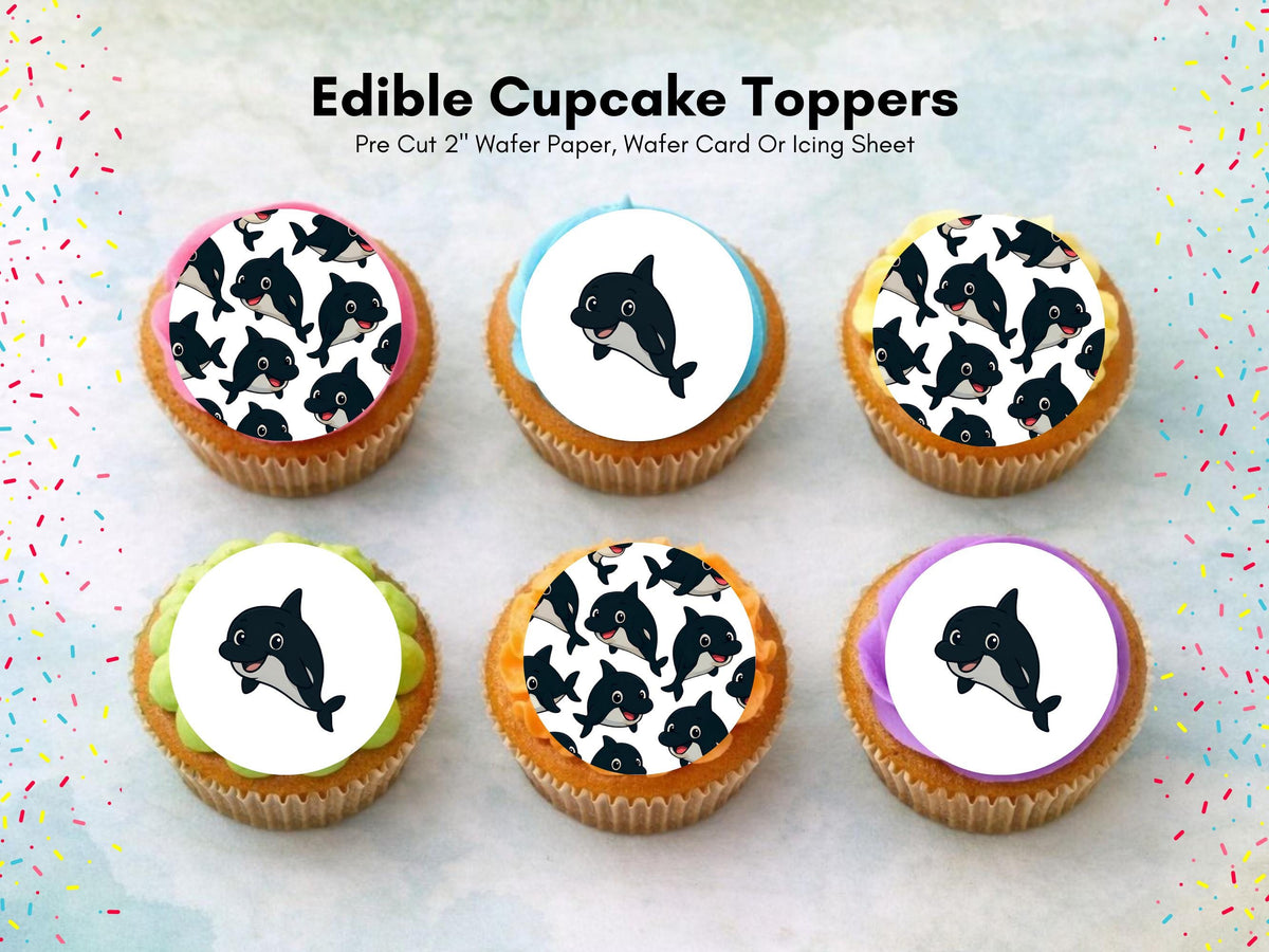 Cute Whale Edible Cupcake Toppers 12 x 2" Precut Wafer Paper, Card or Icing Sheet