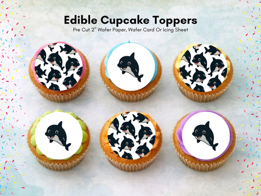 Cute Whale Edible Cupcake Toppers 12 x 2" Precut Wafer Paper, Card or Icing Sheet