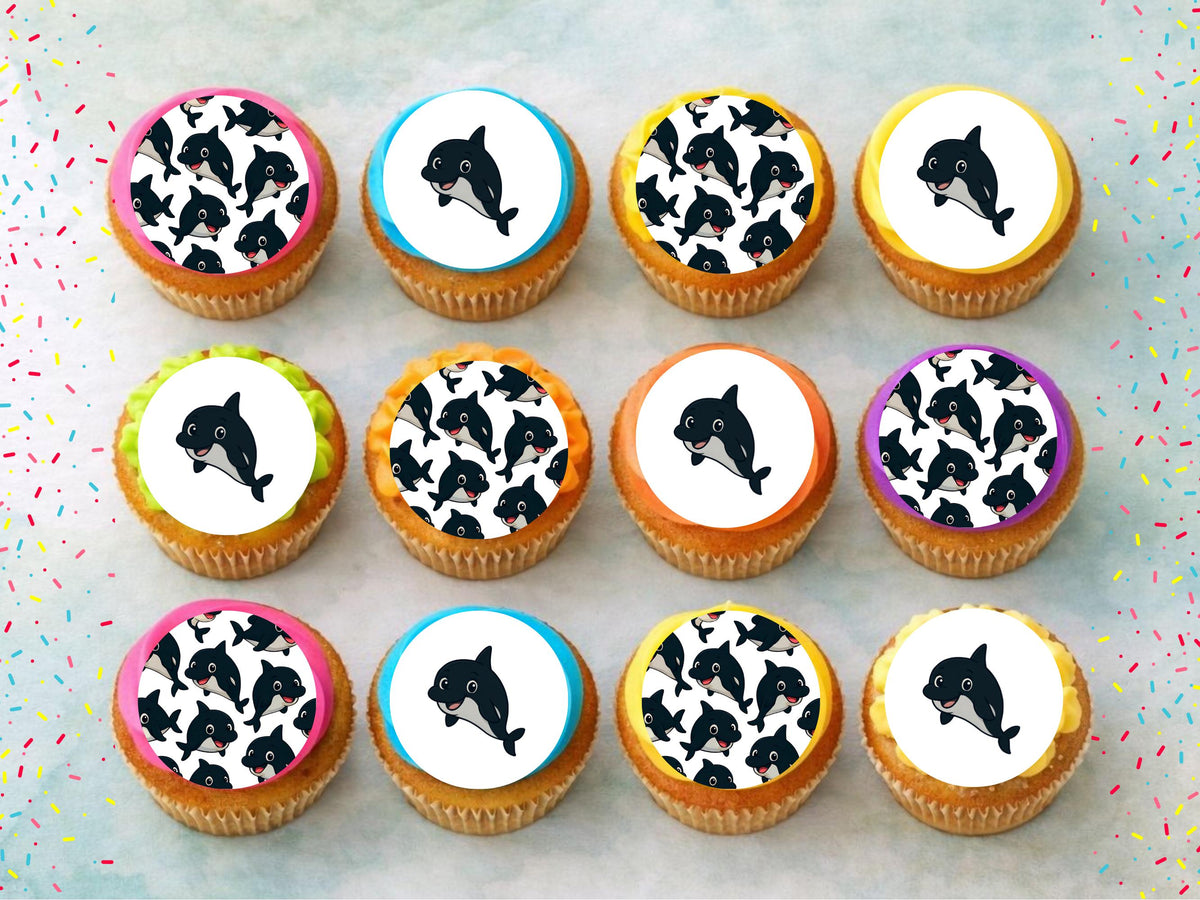 Cute Whale Edible Cupcake Toppers 12 x 2" Precut Wafer Paper, Card or Icing Sheet