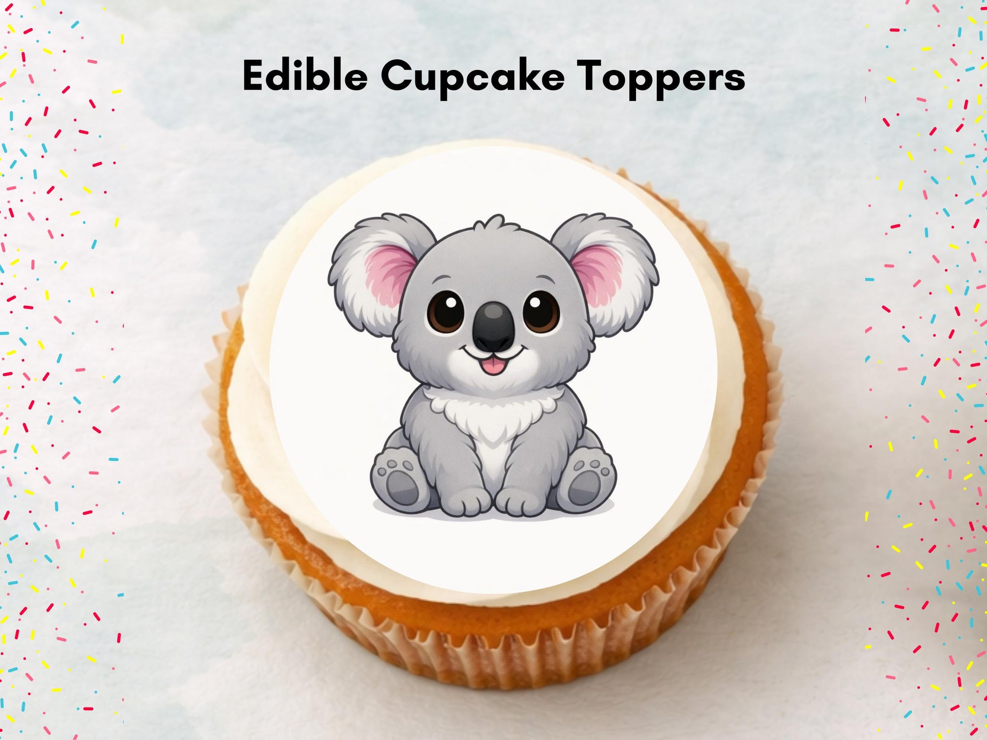 Cute Koala Edible Cupcake Toppers 12 x 2" Precut Wafer Paper, Card or Icing Sheet