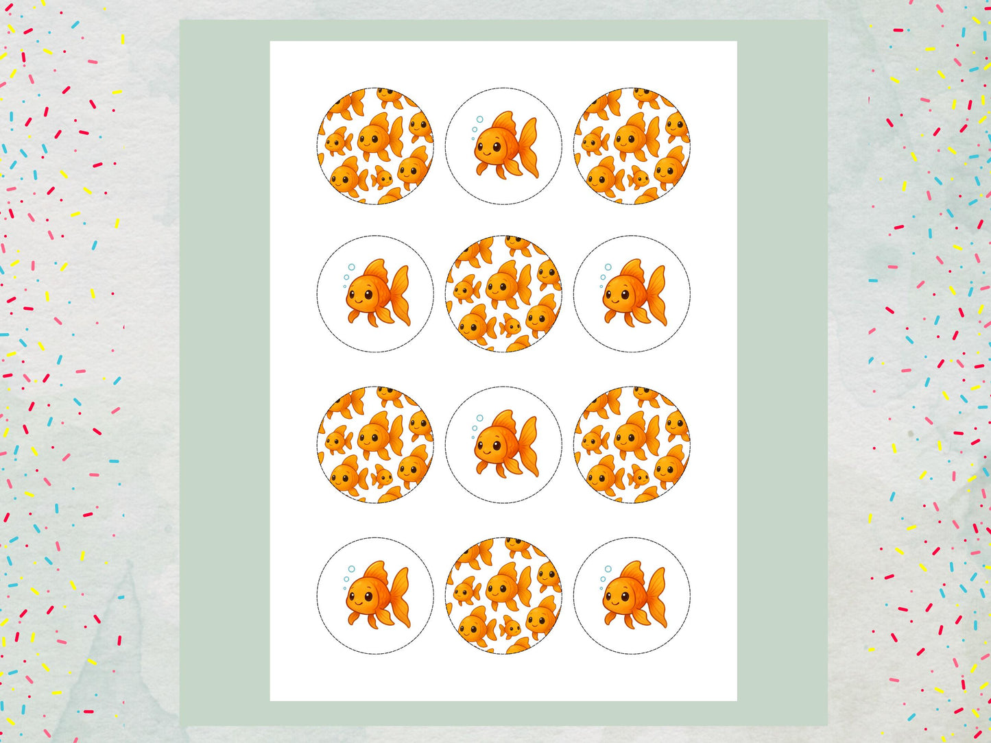 Cute Goldfish Edible Cupcake Toppers 12 x 2" Precut Wafer Paper, Card or Icing Sheet