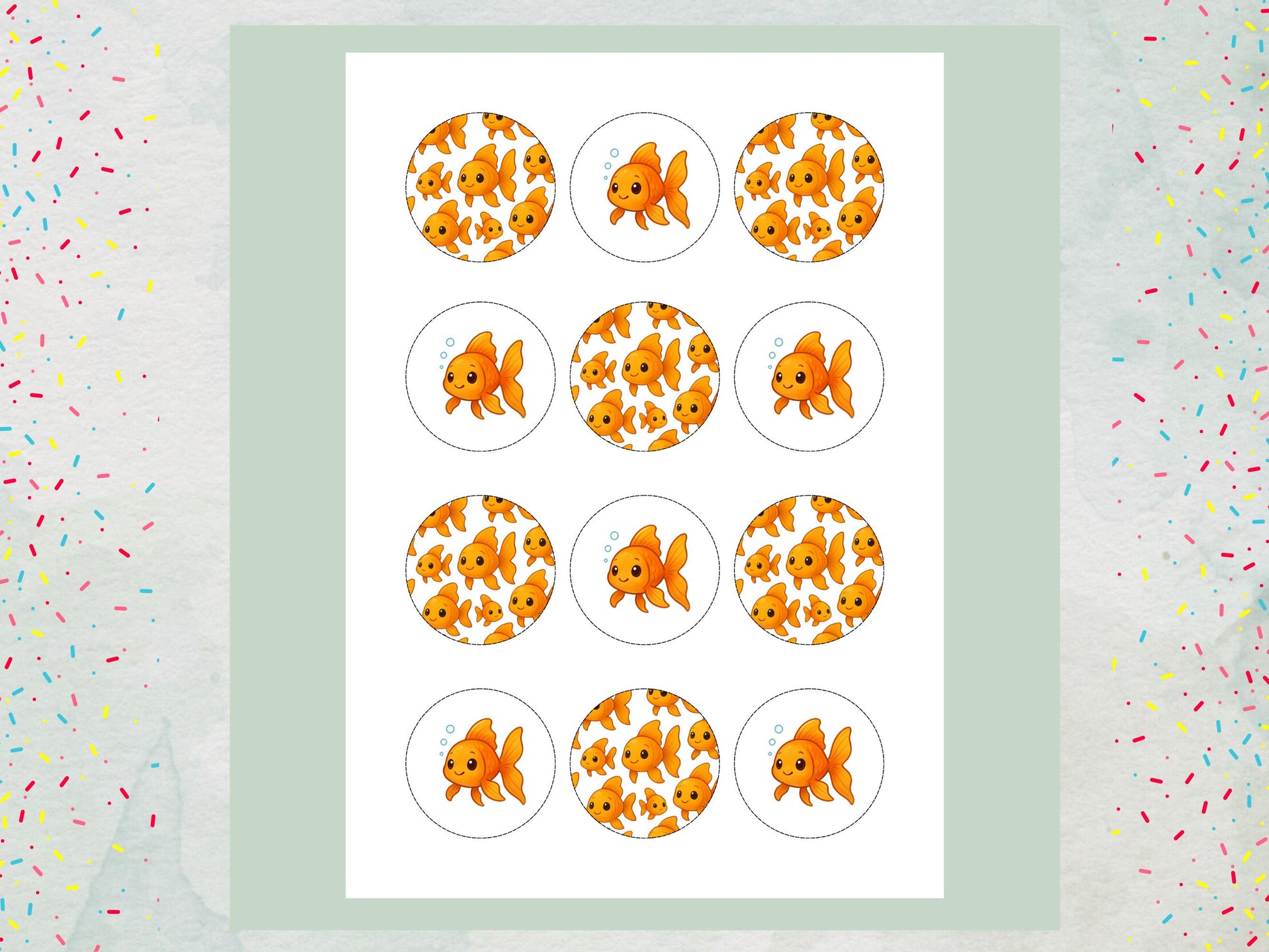 Cute Goldfish Edible Cupcake Toppers 12 x 2" Precut Wafer Paper, Card or Icing Sheet