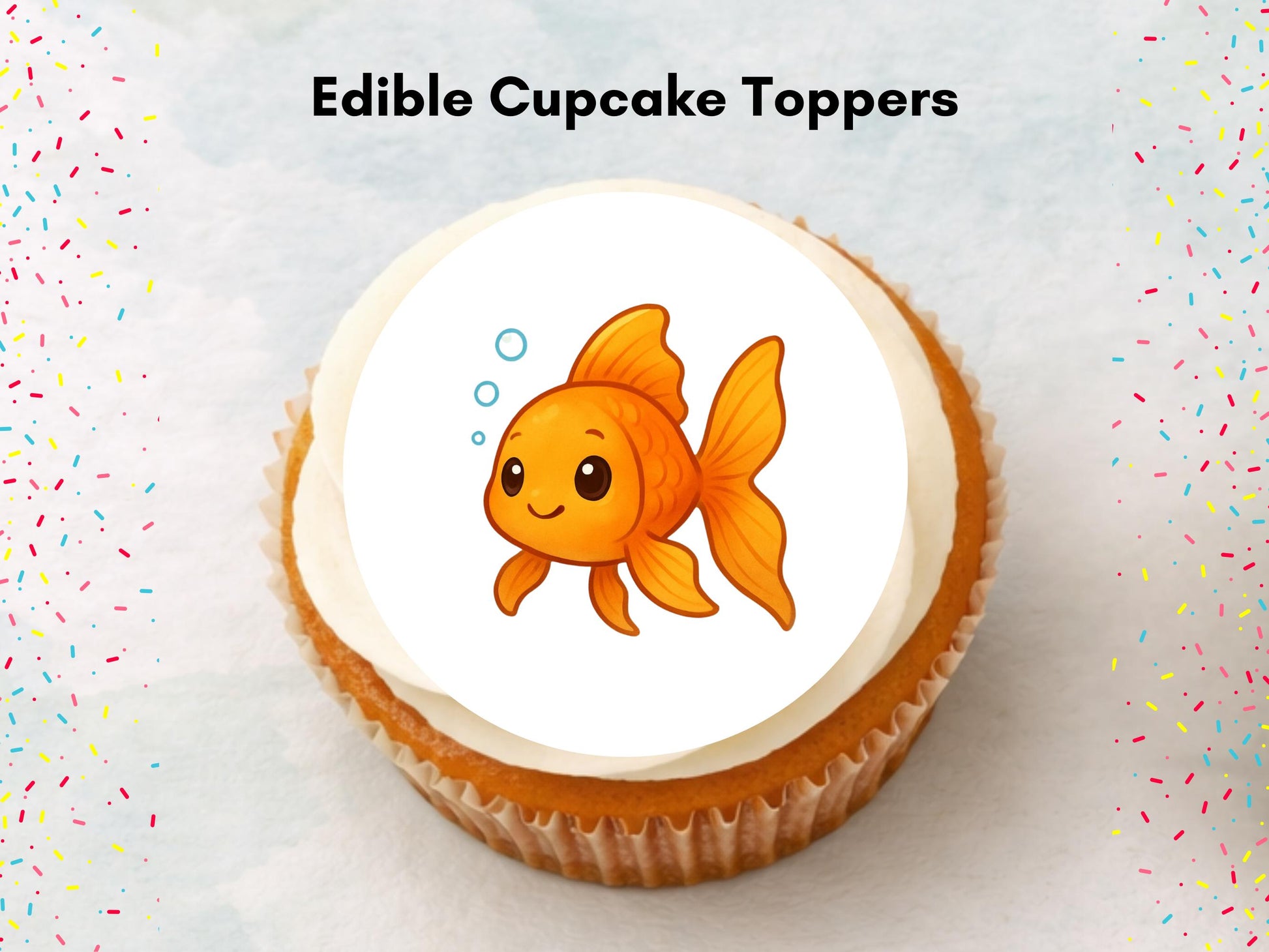 Cute Goldfish Edible Cupcake Toppers 12 x 2" Precut Wafer Paper, Card or Icing Sheet