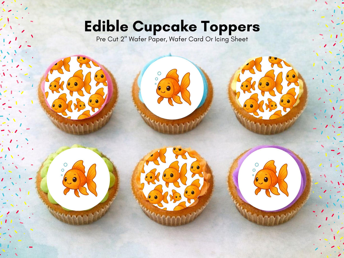 Cute Goldfish Edible Cupcake Toppers 12 x 2" Precut Wafer Paper, Card or Icing Sheet