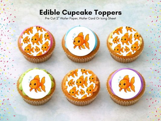 Cute Goldfish Edible Cupcake Toppers 12 x 2" Precut Wafer Paper, Card or Icing Sheet