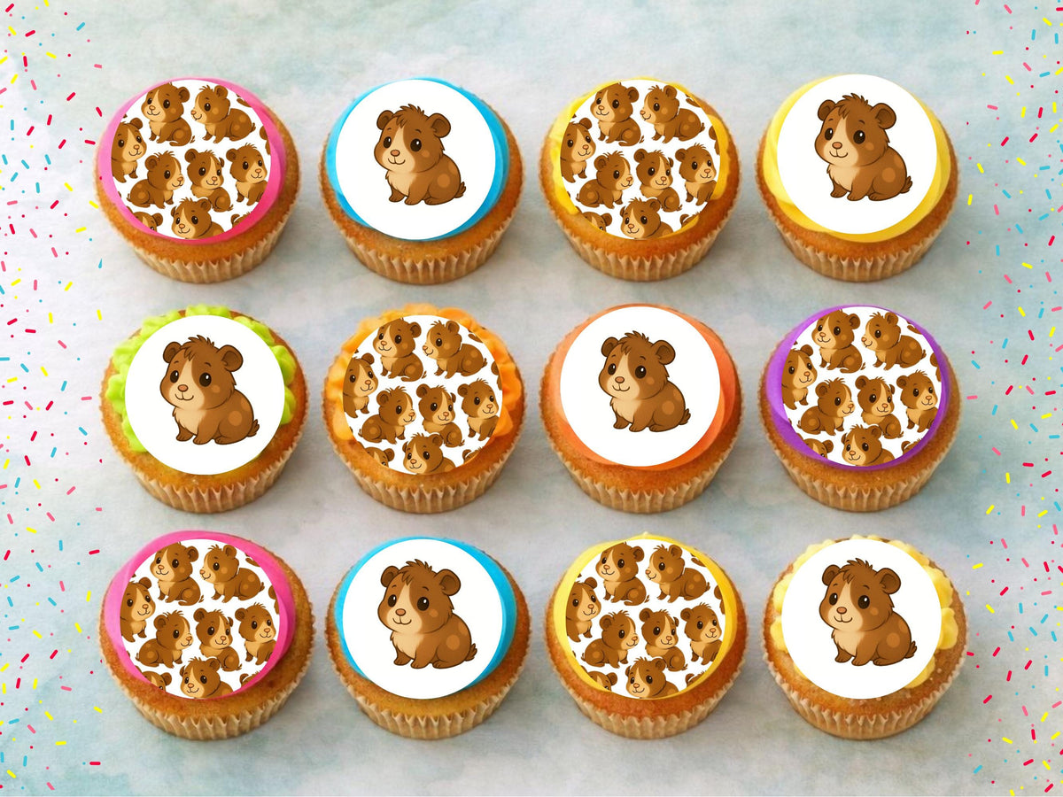 Cute Guinea Pig Edible Cupcake Toppers 12 x 2" Precut Wafer Paper, Card or Icing Sheet