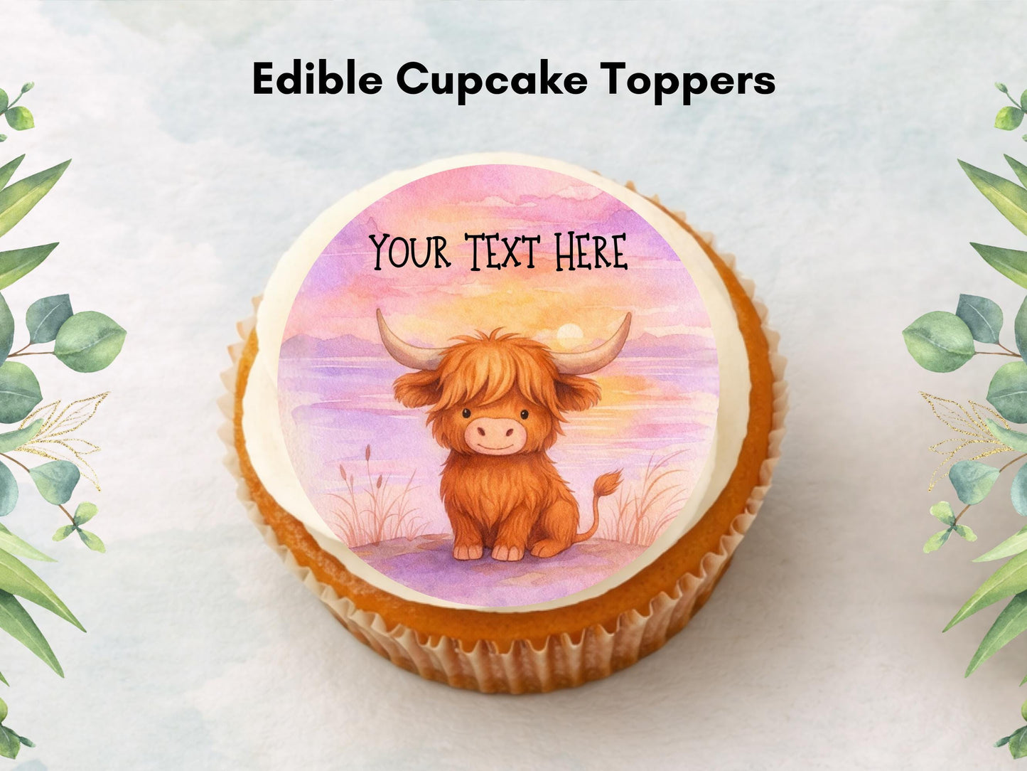 Personalised Highland Cow Cupcake Toppers - Edible Cake Decorations