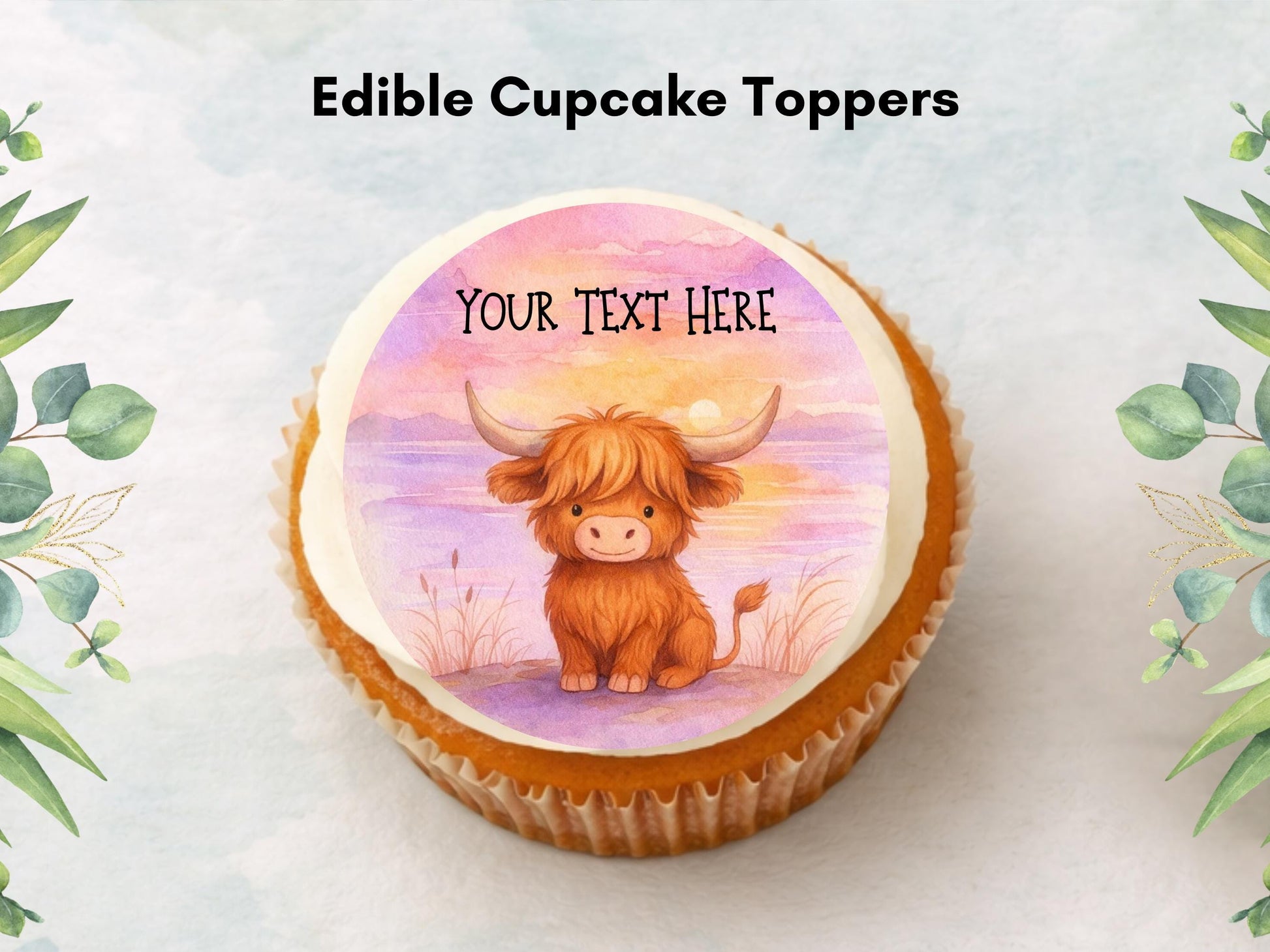 Personalised Highland Cow Cupcake Toppers - Edible Cake Decorations