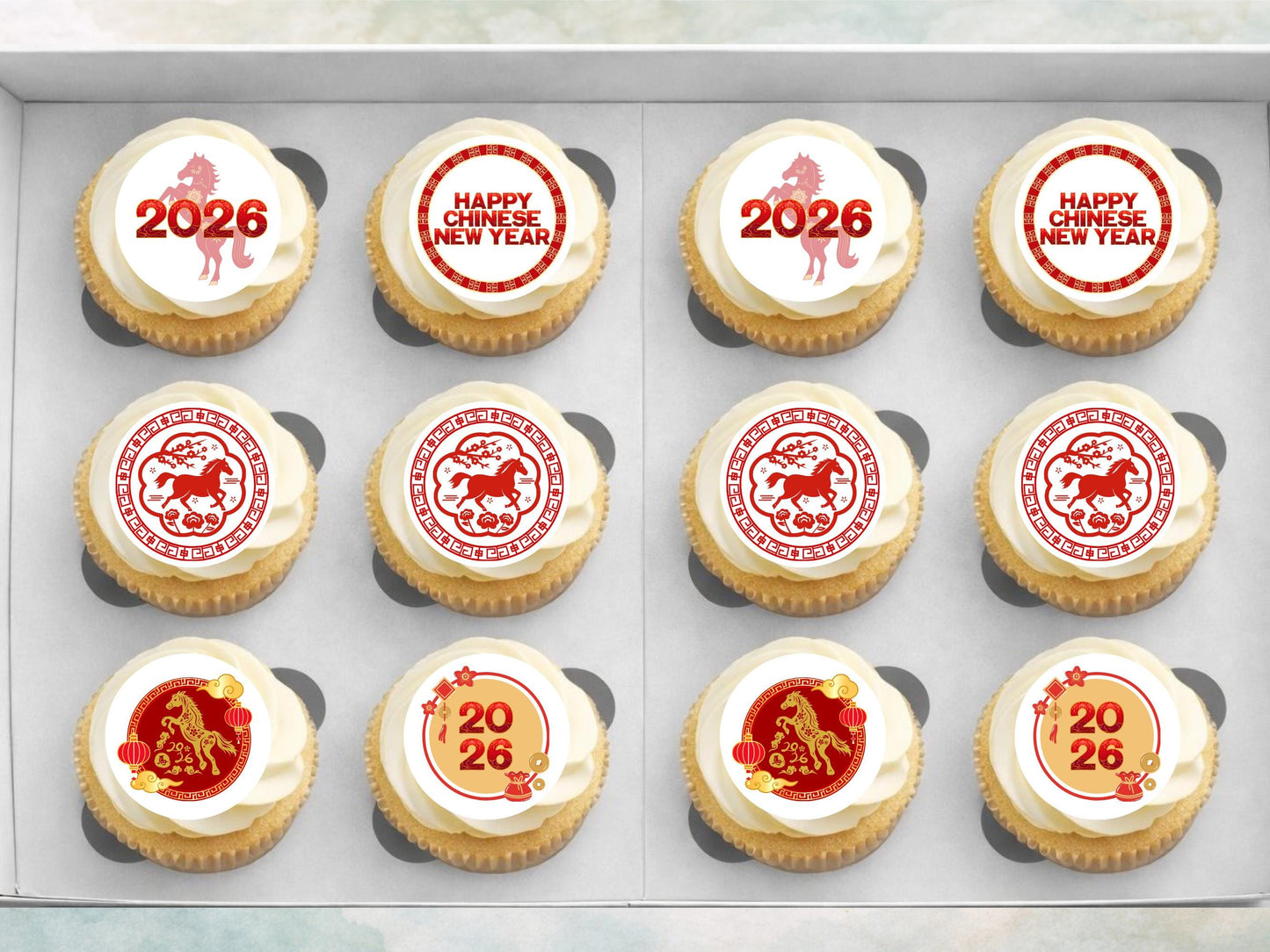 Chinese New Year Cupcake Toppers – Edible Wafer Paper, Card, Icing (12 x 2")