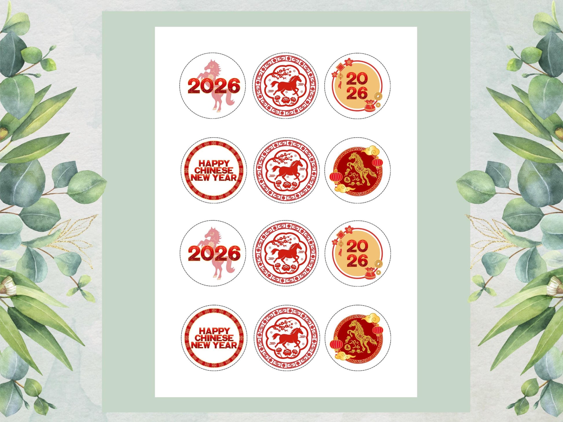 Chinese New Year Cupcake Toppers – Edible Wafer Paper, Card, Icing (12 x 2")
