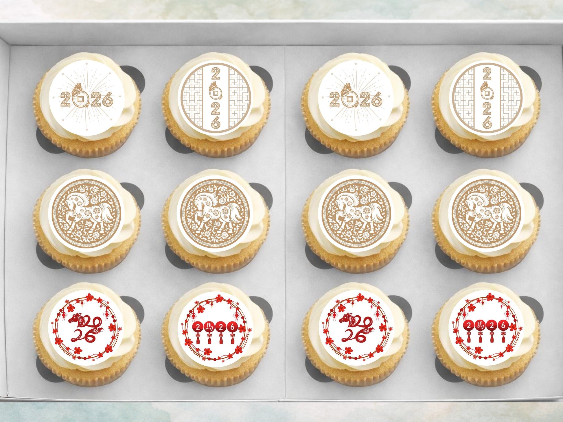 Chinese New Year Cupcake Toppers – Year of the Horse, Edible Decorations