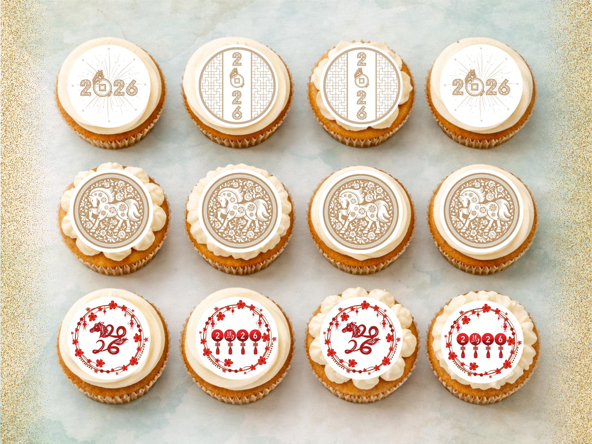 Chinese New Year Cupcake Toppers – Year of the Horse, Edible Decorations