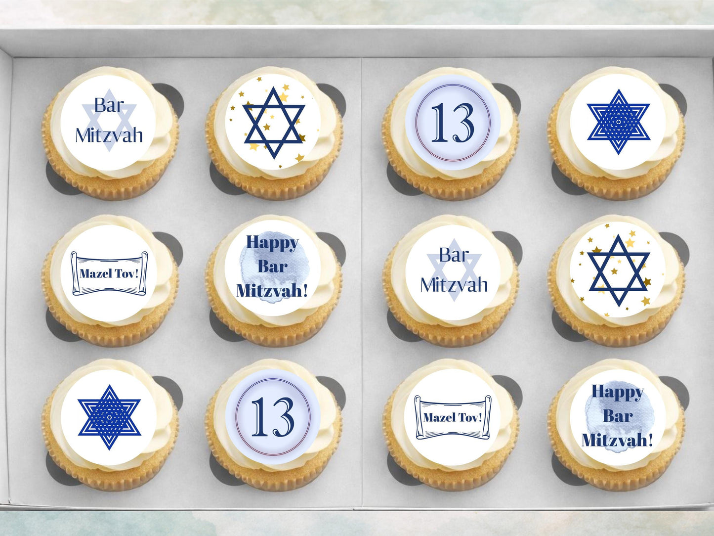 Bar Mitzvah Edible Cupcake Toppers – Pre-Cut 2" (Wafer Paper, Card, Icing Sheet)
