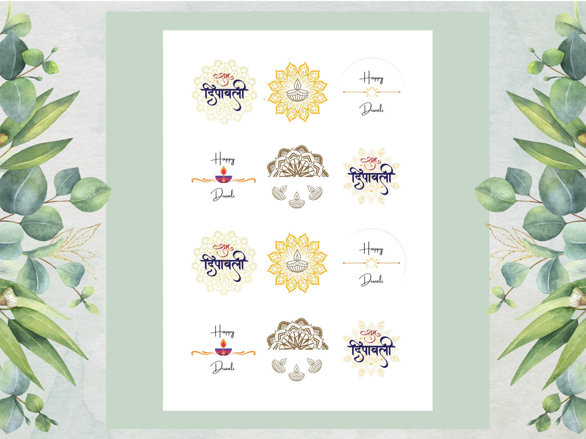Happy Diwali Cupcake Toppers – Edible Wafer Paper, Card, Icing (12 x 2")
