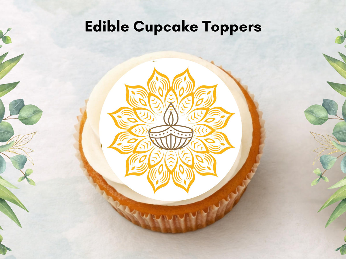 Happy Diwali Cupcake Toppers – Edible Wafer Paper, Card, Icing (12 x 2")